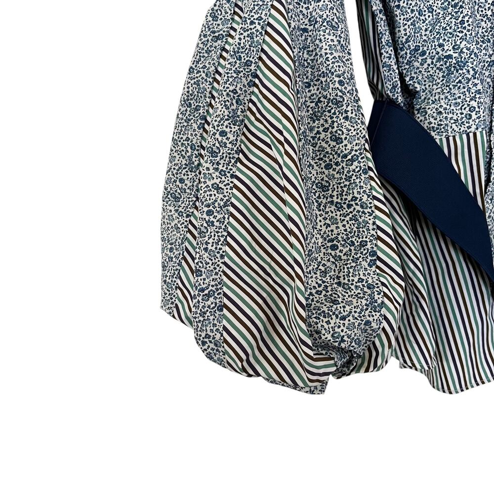 Silvia Tcherassi Celestia Belted Puff Sleeve Striped White Blue Blouse Size M - Picture 8 of 16